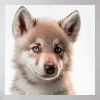 Póster Retrato Cute Baby Wolf | Plaza 1:1