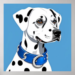 Póster Retrato Dalmático De Perro Con Collar Azul