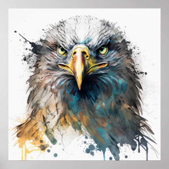 Póster Retrato de águila Pintura de animales Vida silvest (Frente)
