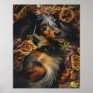 Póster Retrato De Alto Ángulo De Dachshund Sobre El Campo