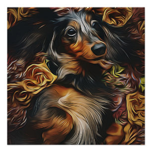 Póster Retrato De Alto Ángulo De Dachshund Sobre El Campo