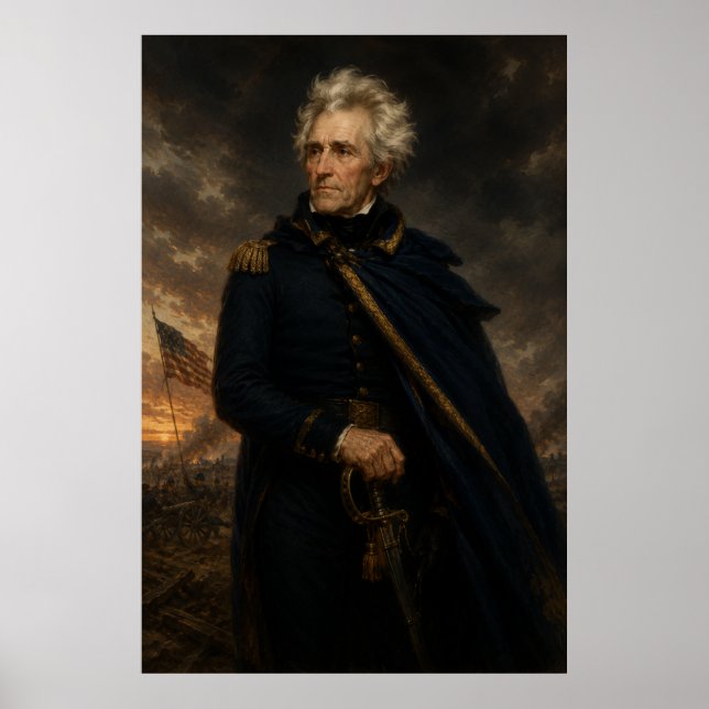 Póster Retrato de Andrew Jackson en el campo de batalla (Frente)