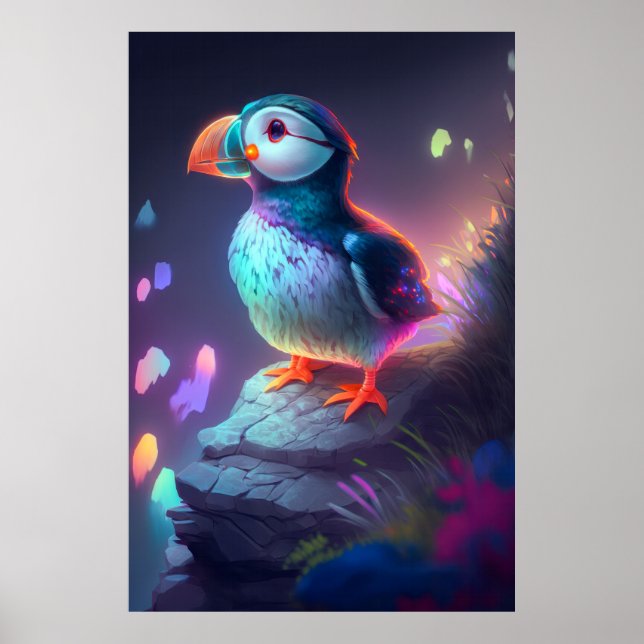 Póster Retrato de animal de pájaro de Puffin pintura Espí (Frente)