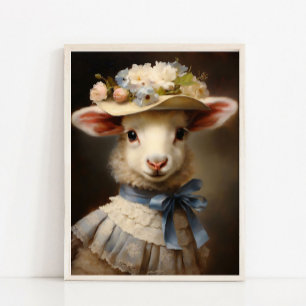 Póster Retrato de animal victoriano, bebé oveja real vint