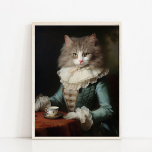 Póster Retrato de animal victoriano, gato dama real vinta