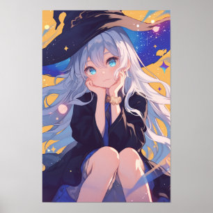 Póster Retrato de Anime de Niña Bruja Sonriente