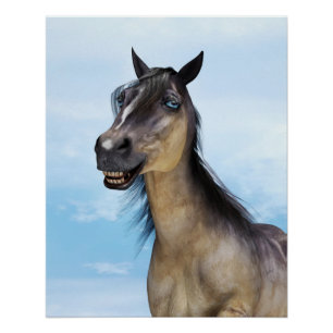 Póster Retrato de Arte de Caballo con Sonrisa Divertida