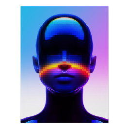 Póster Retrato de Arte Pixel Futurista – Abstracto Digita