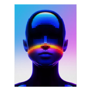 Póster Retrato de Arte Pixel Futurista – Abstracto Digita