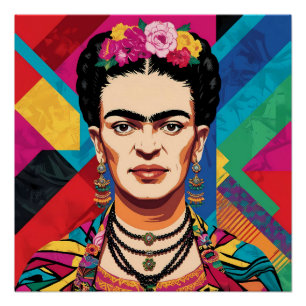 Póster Retrato de arte pop de Frida Kahlo - Colores vibra