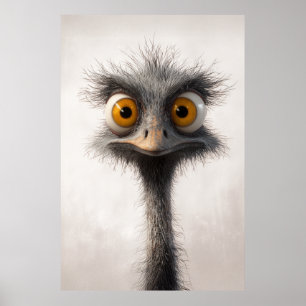 Póster Retrato de avestruz de dibujos animados con ojos a