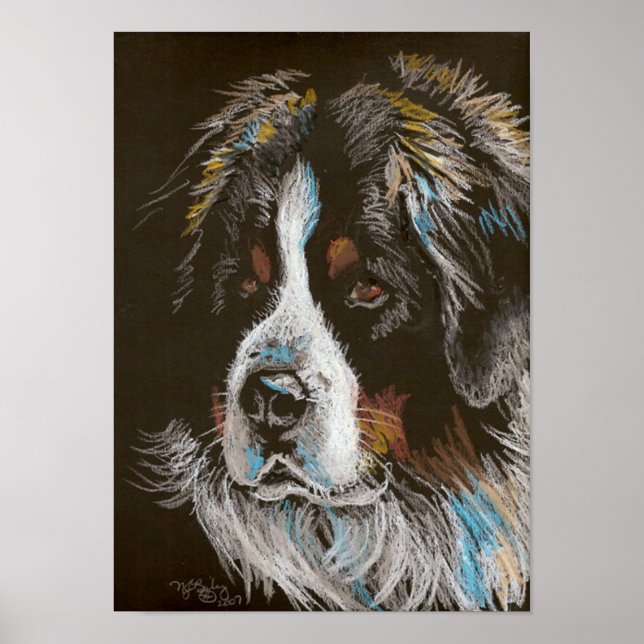 Póster Retrato de Bernese Mountain Dog Pastel (Frente)