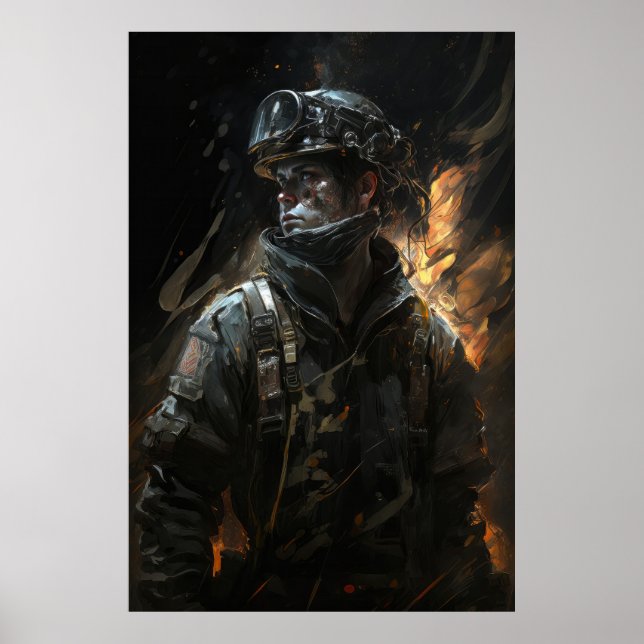 Póster Retrato de bomberos pintura de fantasía de espírit (Frente)