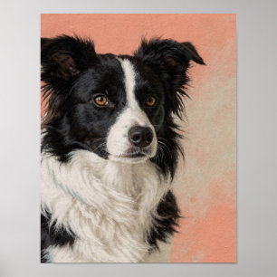 Póster Retrato de Border Collie en blanco y negro en cora