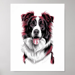 Póster Retrato de Border Collie en Detalle Vibrante para