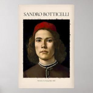 Póster Retrato de Botticelli de joven con sombrero rojo 1