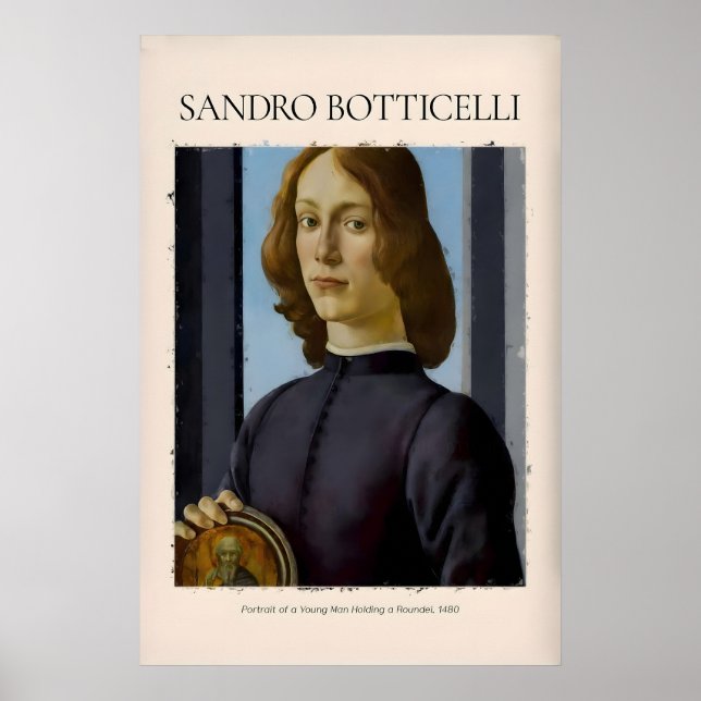 Póster Retrato de Botticelli de un joven Roundel 1480 (Frente)