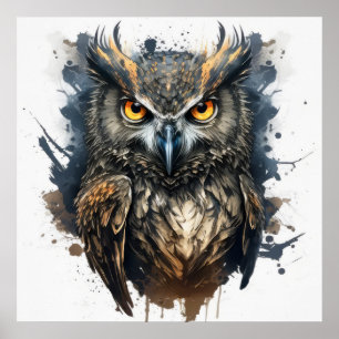 Póster Retrato de búho pintura animal vida silvestre al a