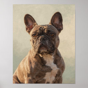 Póster Retrato de Bulldog Francés Atigrado en Neutros Cál