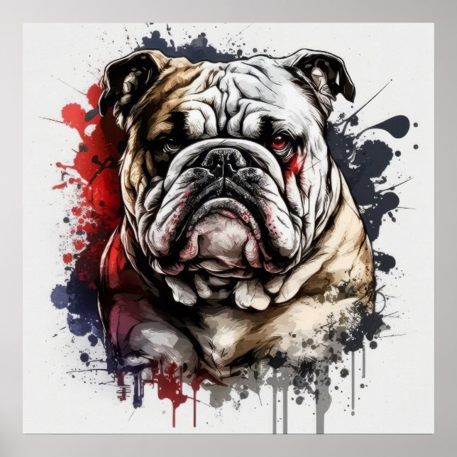 Póster Retrato de Bulldog inglés Mascota de pintura anima (Frente)