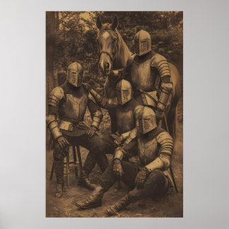 Póster Retrato de Caballero y Caballo Vintage Gótico Medi