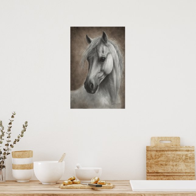 Póster Retrato de caballo blanco pintado a mano Elegante  (Cocina)