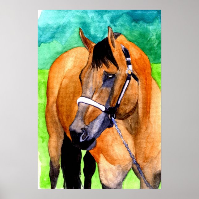 Póster Retrato de caballo de Buckskin Halter Quarter (Frente)