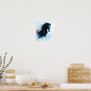 Póster Retrato de caballo negro de carreras minimalista