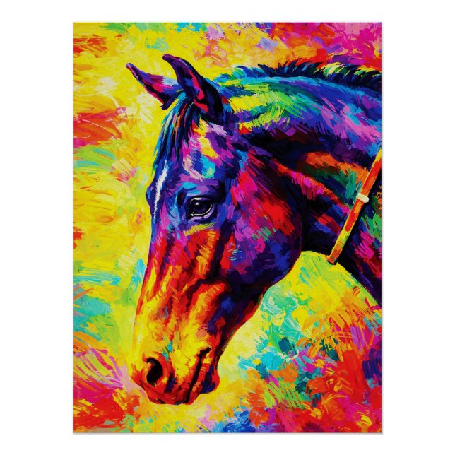 Póster Retrato de caballo vibrante con empaste Colorido s (Anverso)