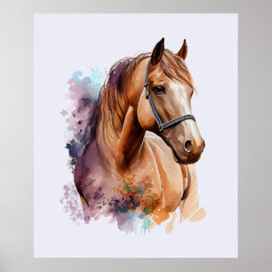 Póster Retrato de cabeza de caballo marrón en acuarela