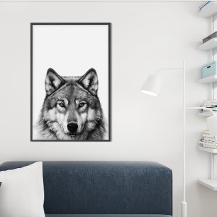 Póster Retrato de cabeza de lobo  Blanco negro