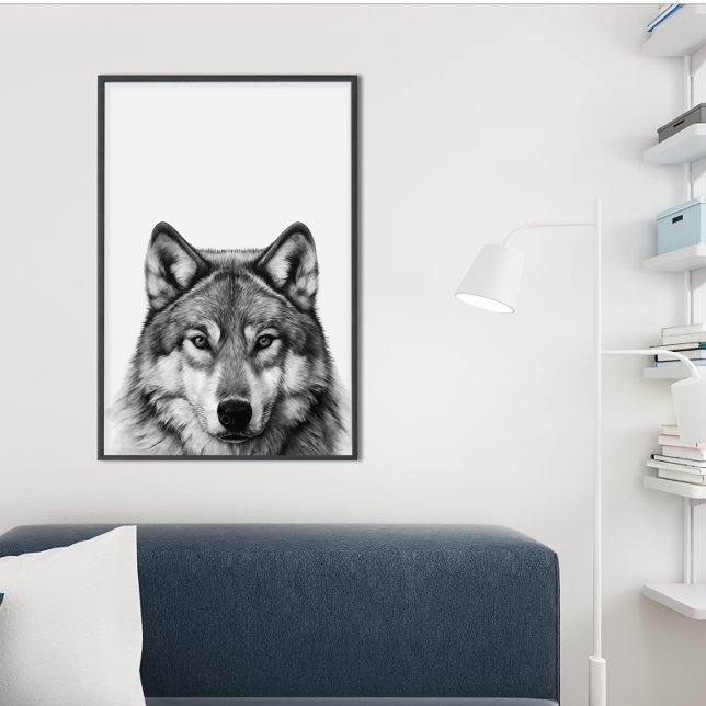 Póster Retrato de cabeza de lobo  Blanco negro (Subido por el creador)