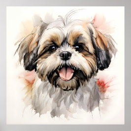 Póster Retrato de cachorro de Shih-tzu feliz con tinta