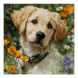 Póster Retrato de Cachorro Dorado