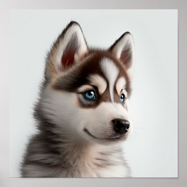 Póster Retrato de cachorro Husky lindo (perro) | Cuadrado (Frente)