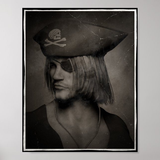 Póster Retrato de capitán pirata - Efecto antiguo (Frente)