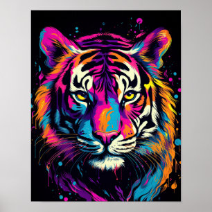 Póster Retrato de cara de tigre colorido