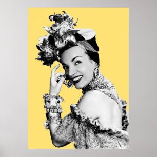 Póster Retrato de Carmen Miranda Pintura en blanco y negr