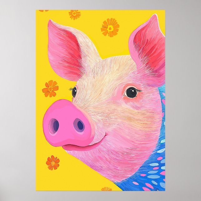 Póster Retrato de cerdo colorido (Frente)