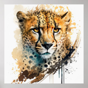 Póster Retrato de Cheetah Pintura de animales Vida silves