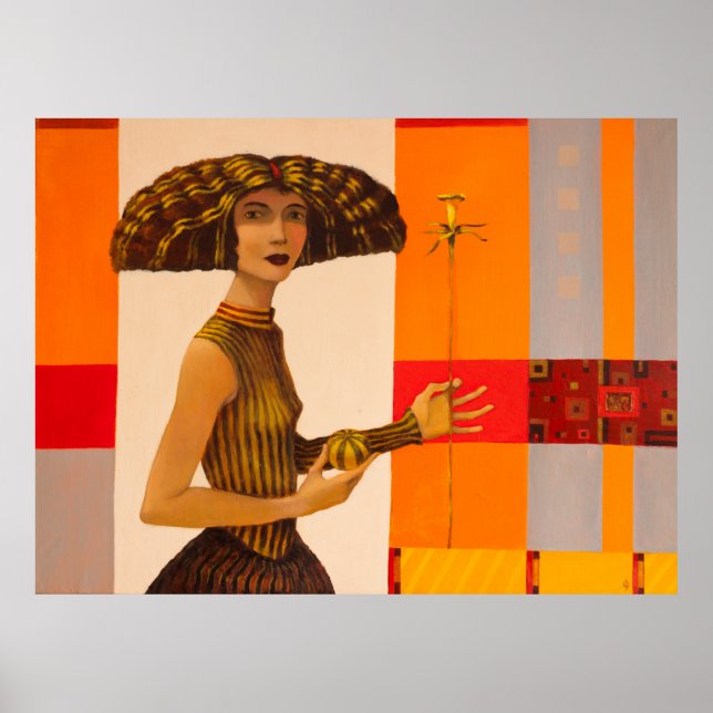 Póster Retrato de chica, pintura al óleo original sobre l (Frente)