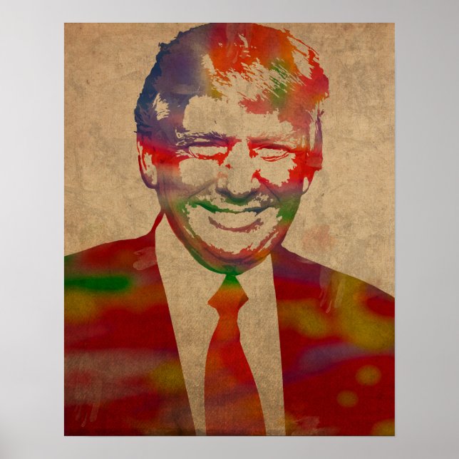 Póster Retrato de color de agua de Donald Trump (Frente)
