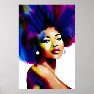 Póster Retrato de color de agua de la mujer negra IV