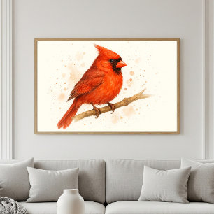 Póster Retrato de color de agua del cardenal rojo
