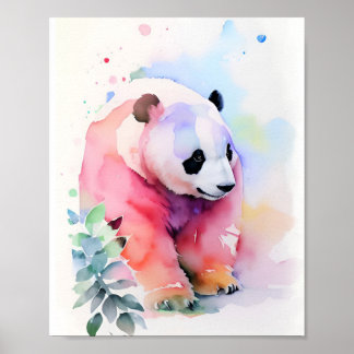 Póster Retrato de color de agua Panda 1