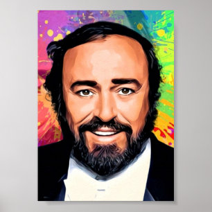 Póster Retrato de color Luciano Pavarotti