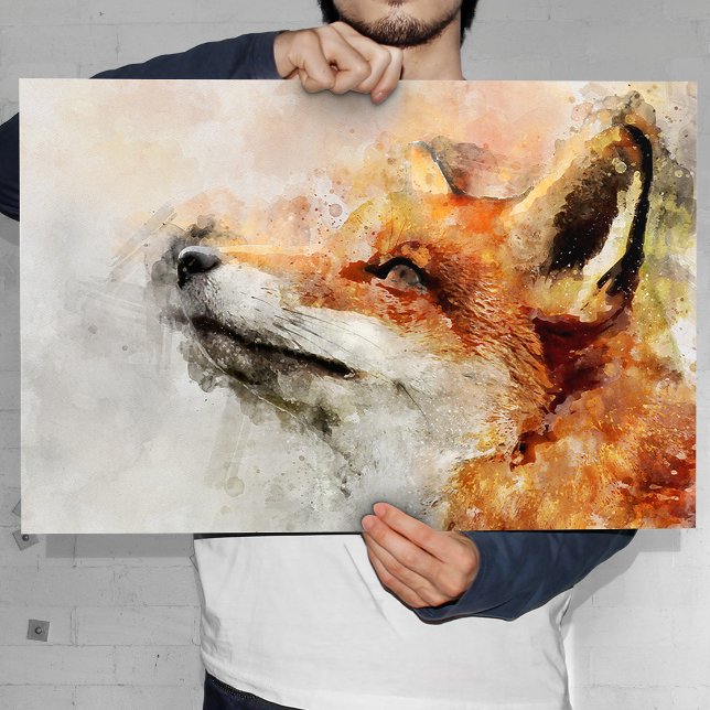 Póster Retrato de color rojo Fox 01 (Red Fox Watercolor Portrait 01. Poster)
