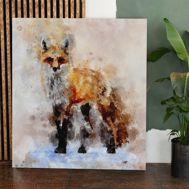 Póster Retrato de color rojo Fox 02 (Red Fox Watercolor Portrait 02. Poster)