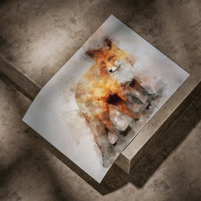 Póster Retrato de color rojo Fox 04 (Red Fox Watercolor Portrait 04. Poster)