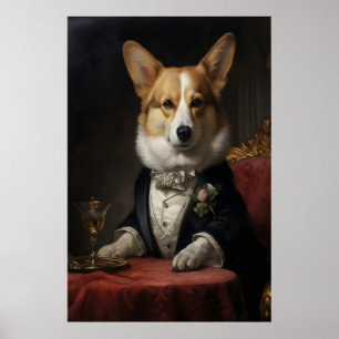 Póster Retrato de Corgi Aristocrático Impreso, Divertido